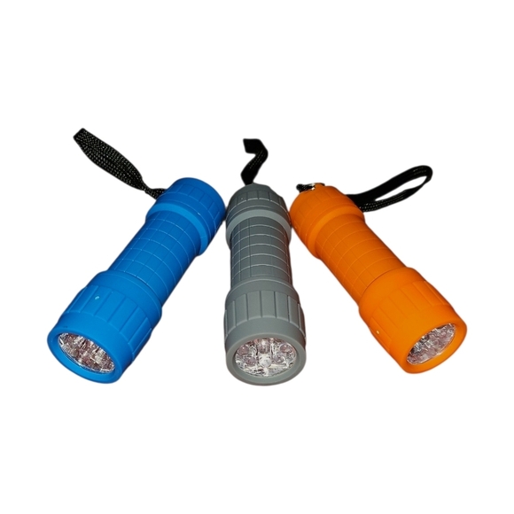 Set of Three Small LED Flashlights in Blue, Gray, and Orange, Easy Grip, NWOT - Picture 1 of 2
